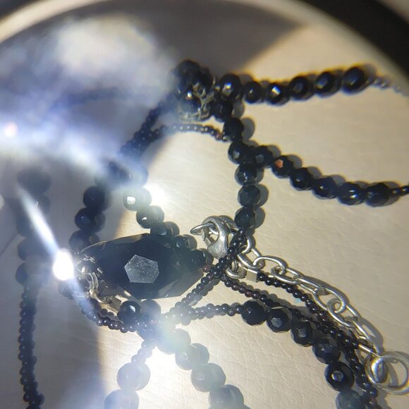 925 Tassels Black Faceted Beaded Necklace Mourning Vintage Victorian Jet Glass - Picture 13 of 16